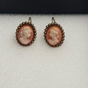 Vintage Cameo Earrings with Gold Accents